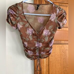 Urban Outfitters romantic cinch Ruched sheer crop top XS